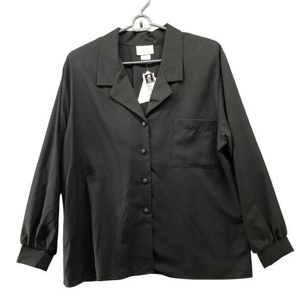 NWT Vintage Jessica Scott Long Sleeve Blouse Women S 80s 90s Black Collared - Picture 1 of 9